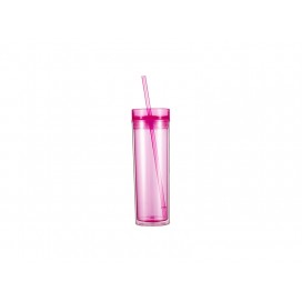 Sublimation 16OZ/473ml Double Wall Clear Plastic Mug with Straw & Lid (Rose Red)(10/pack)